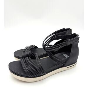 Eileen Fisher Shae Strappy Sandal Back Zip Women's Black Size US9 EU39.5
